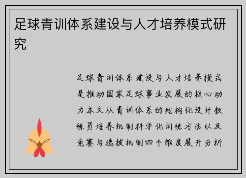 足球青训体系建设与人才培养模式研究